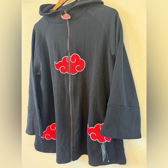 Hooded Zip Up Jacket - Black w/ Red Clouds, Unisex —Med, Naruto Shippuden, Anime - Picture 7 of 13